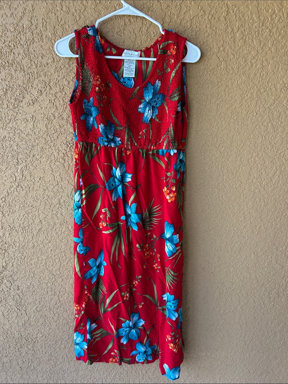 White Stag Red Maxi Dress with Blue Floral Print